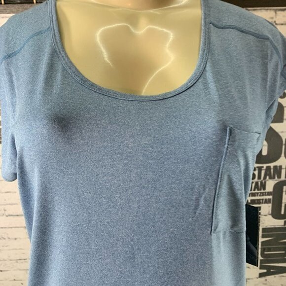 Black Diamond L Logo Steel Blue Scoop Neck Open Back Short Sleeve Pocket Tee - Picture 2 of 7